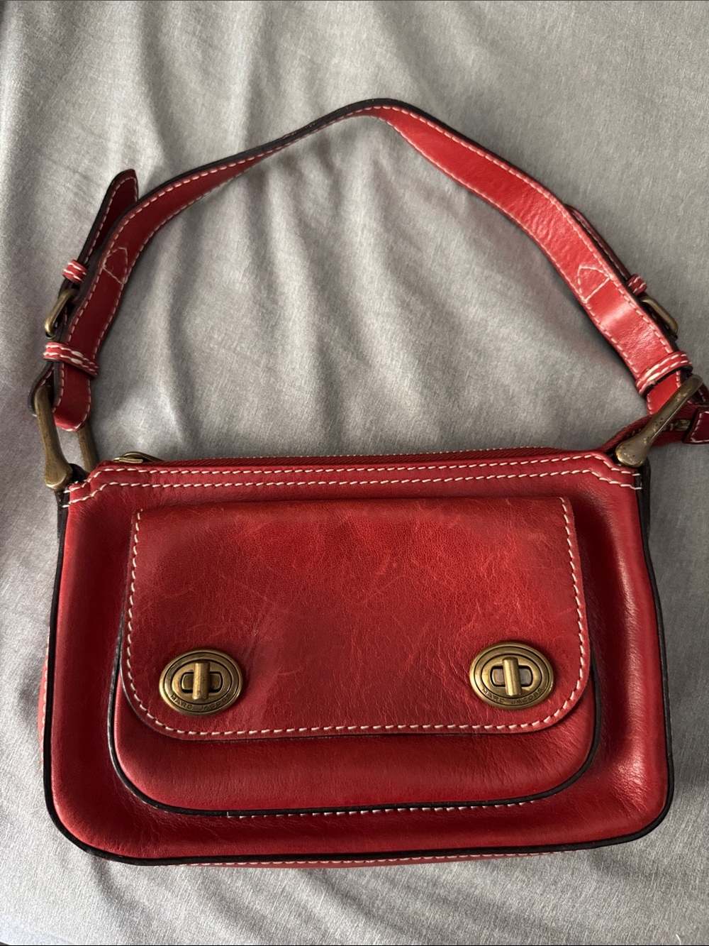 Marc Jacobs Red Leather Shoulder Bag with Turn-Lock Details